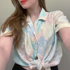 Vintage 90s pastel button up tee 🌸🍊